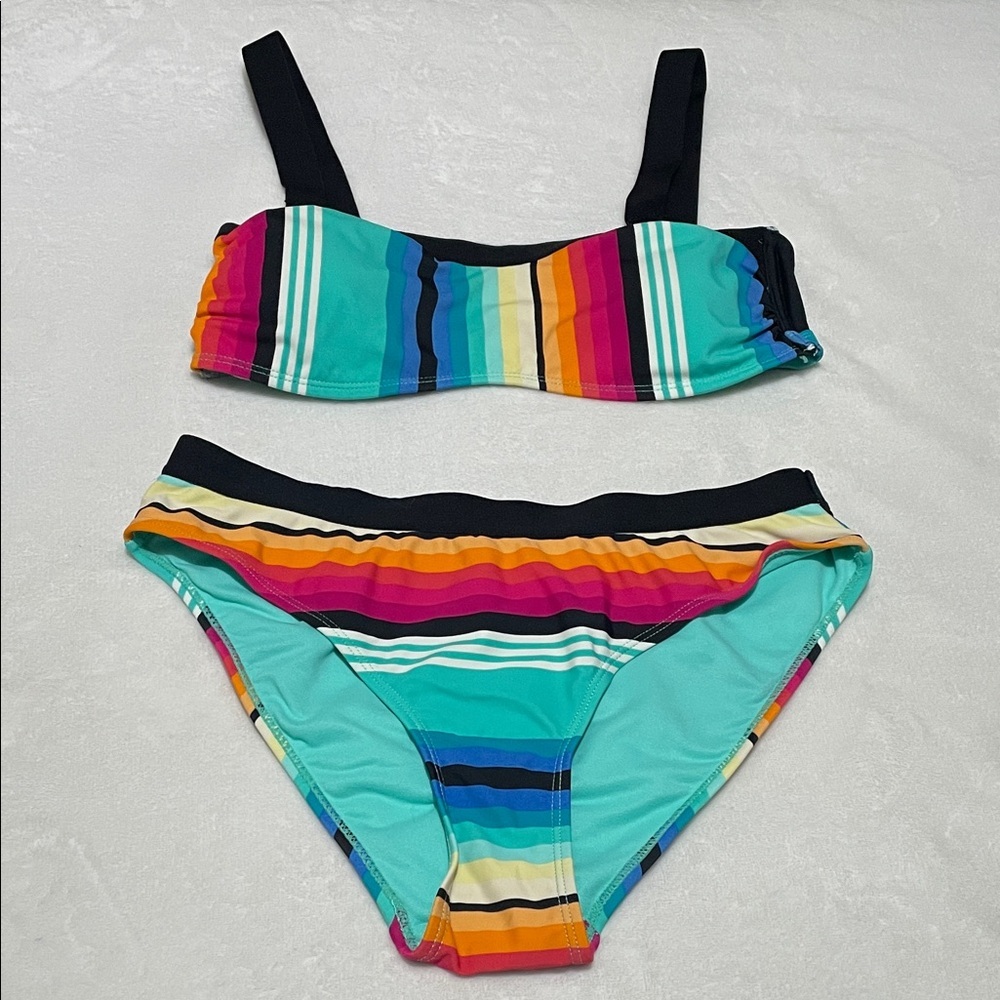 Ingear Aqua Multi Color Striped Bikini Large